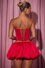 Embellished Heart Cut-Out Strapless Corset Top in Red