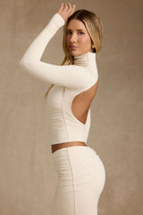 Modal Ruched Backless Turtleneck Top in Ivory
