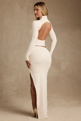 Modal Ruched Backless Turtleneck Top in Ivory