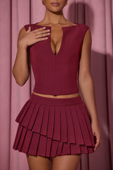 Open-Front Crop Top in Wine Red