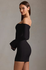 Off-Shoulder Cut-Out Mini Dress in Black